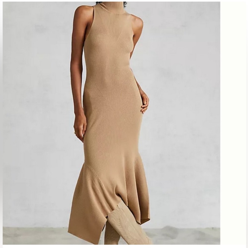 Anthropologie NWT Whisper Beige Bodycon Sculptured Midi Dress Killer Curves SM